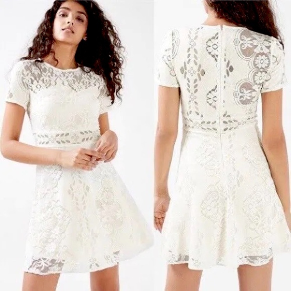 Topshop white lace fit and flare mini dress